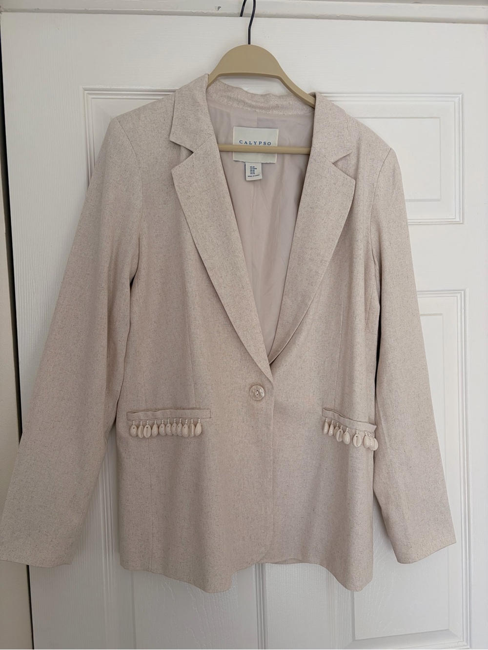 Calypso St Bart Linen Blazer with Shell Beading